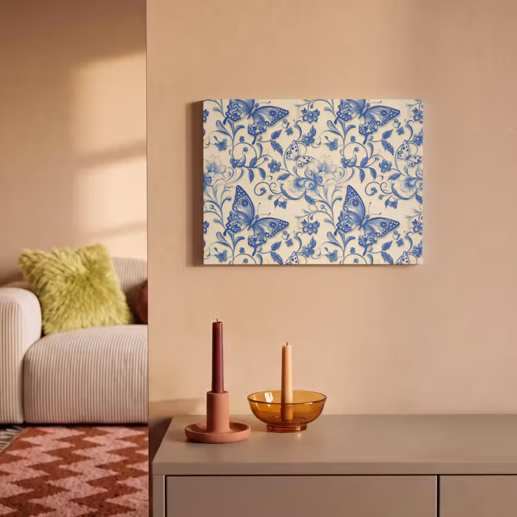 Vlinders - Bloemen - Blauw - Botanisch PET vilt klein 837 -sfeer1
