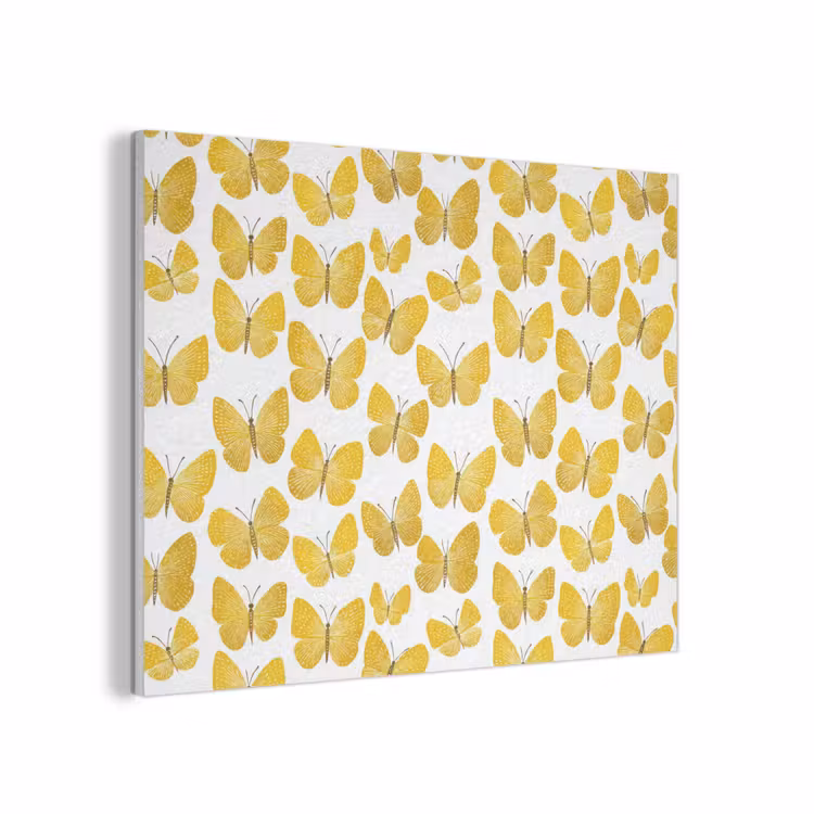 Vlinders - Botanisch - Illustratie - Geel - Wit PET vilt klein 837 -3d