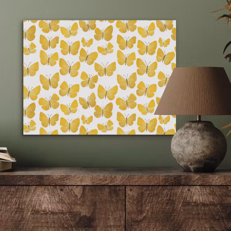Vlinders - Botanisch - Illustratie - Geel - Wit PET vilt klein 837 -sfeer2