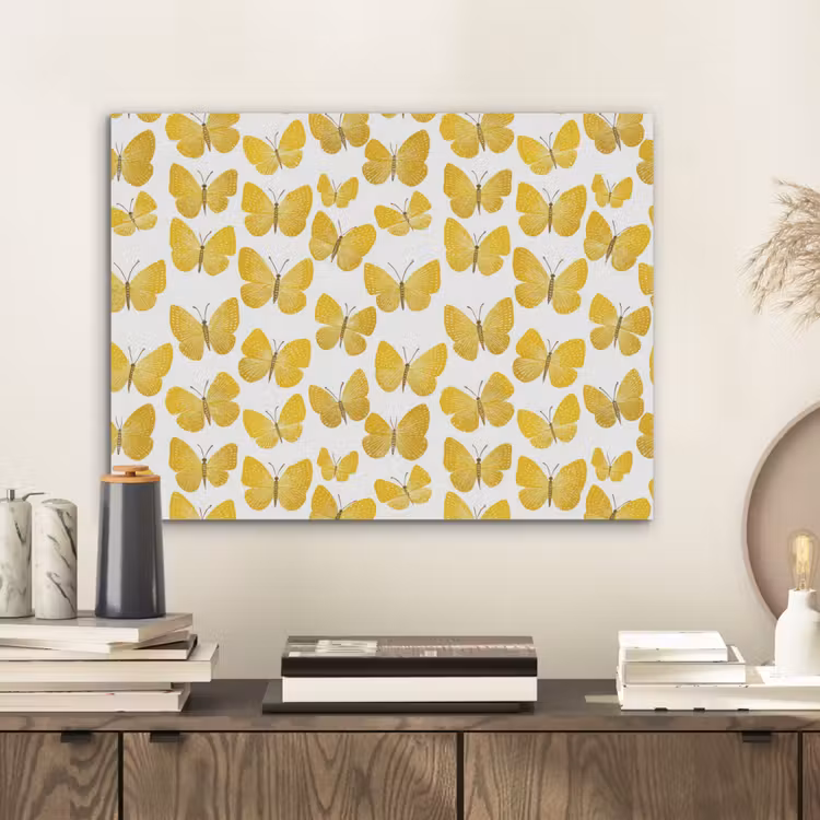 Vlinders - Botanisch - Illustratie - Geel - Wit PET vilt klein 837 -sfeer1