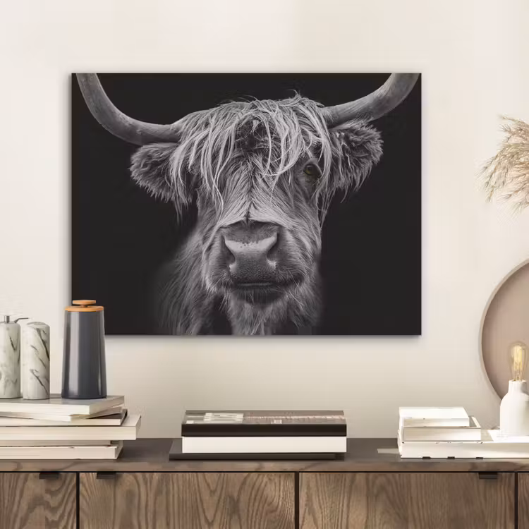 Schotse Hooglander - Horens - Zwart - Wit - Koe - Wild - Dieren PET vilt klein -sfeer1