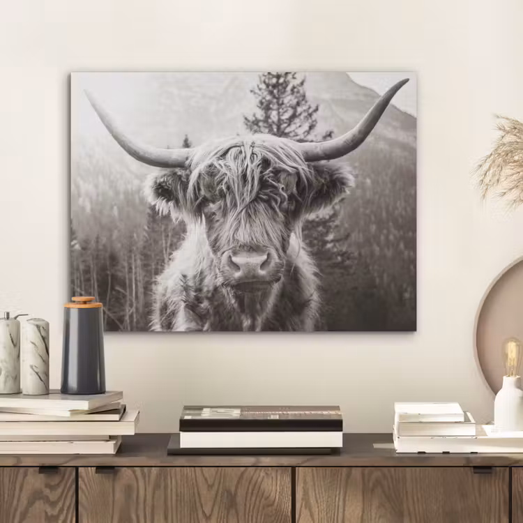 Schotse hooglander - Koe - Dieren - Zwart - Wit PET vilt klein -sfeer1