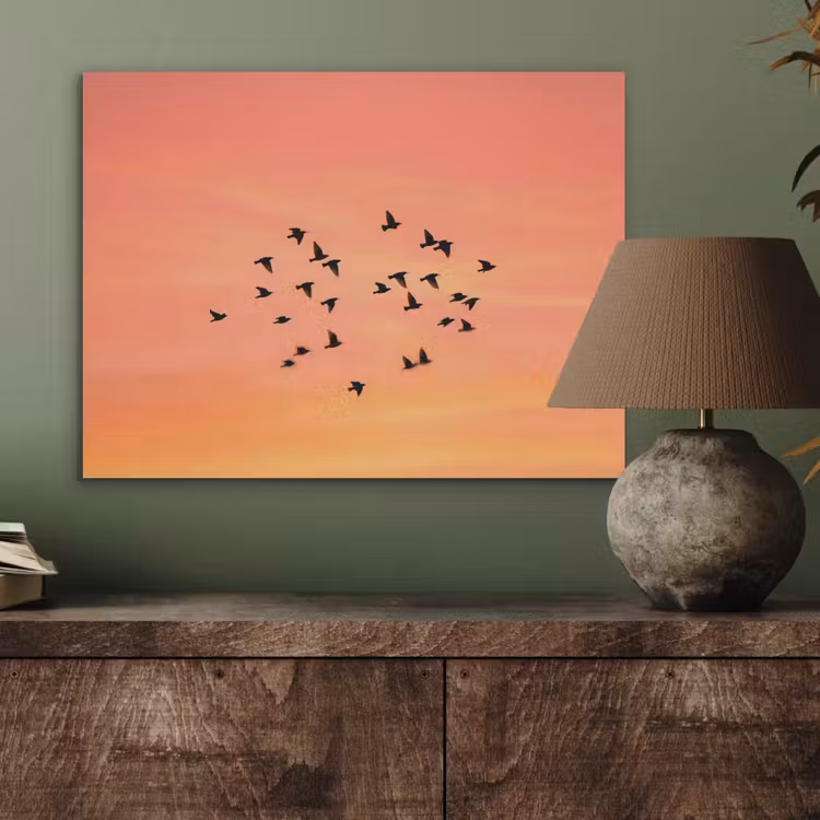 Zwerm - Vogels - Oranje PET vilt klein -sfeer2