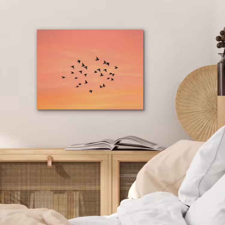 Zwerm - Vogels - Oranje PET vilt klein -sfeer3