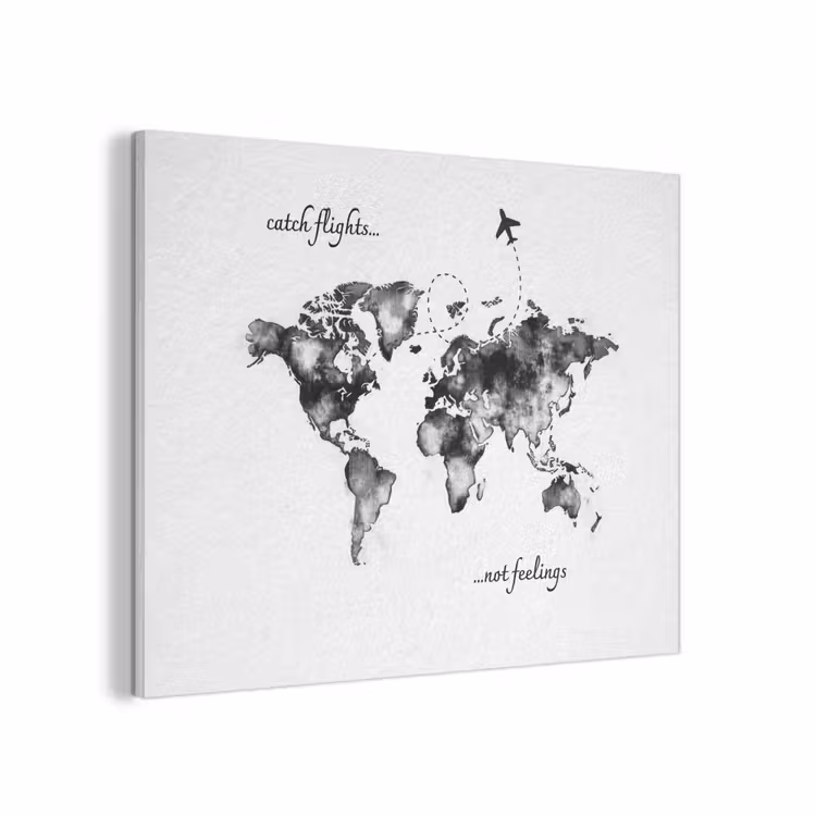 Zwart - Quote - Wereldkaart - Vliegen PET vilt klein -3d