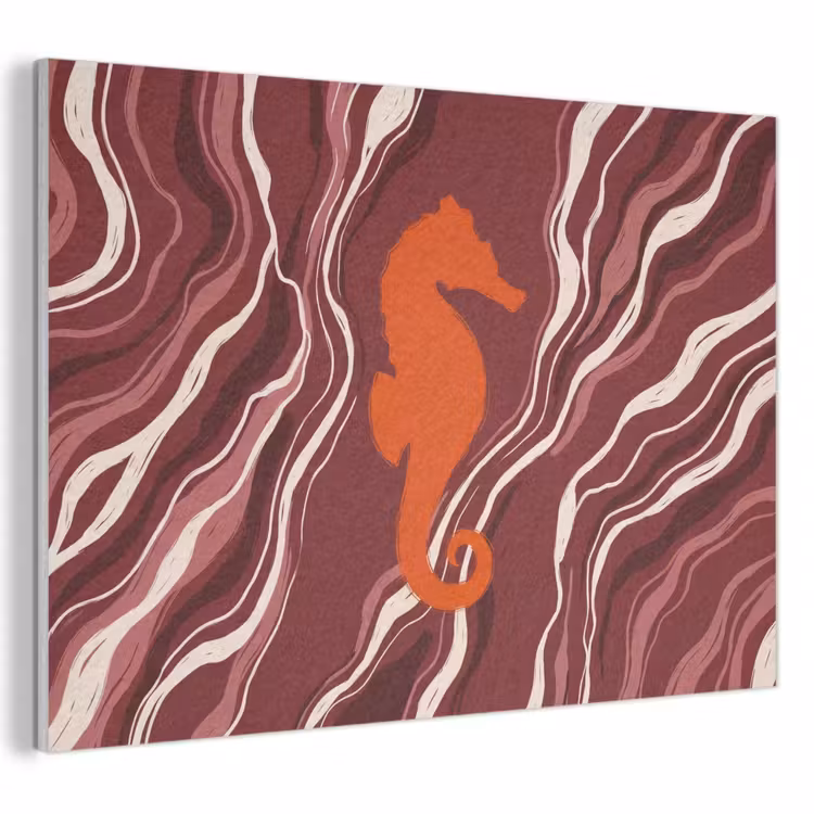 Zeepaardje - Golven - Zeeleven - Abstract - Oranje PET vilt klein -3d