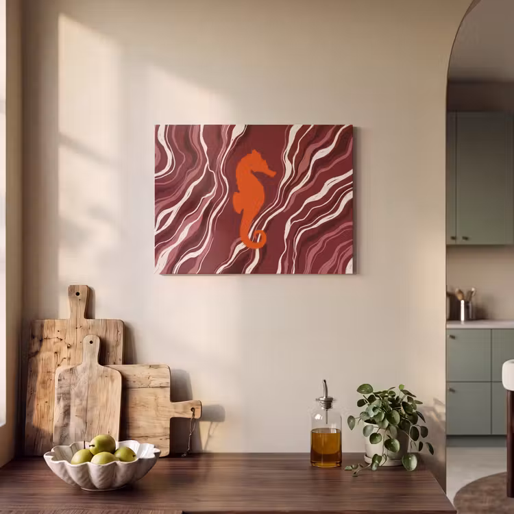 Zeepaardje - Golven - Zeeleven - Abstract - Oranje PET vilt klein -sfeer2