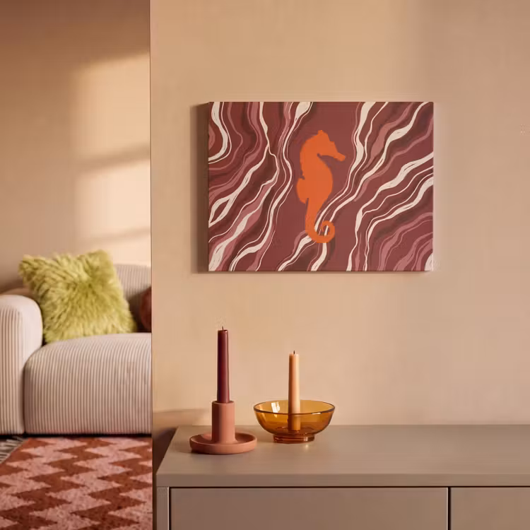Zeepaardje - Golven - Zeeleven - Abstract - Oranje PET vilt klein -sfeer1