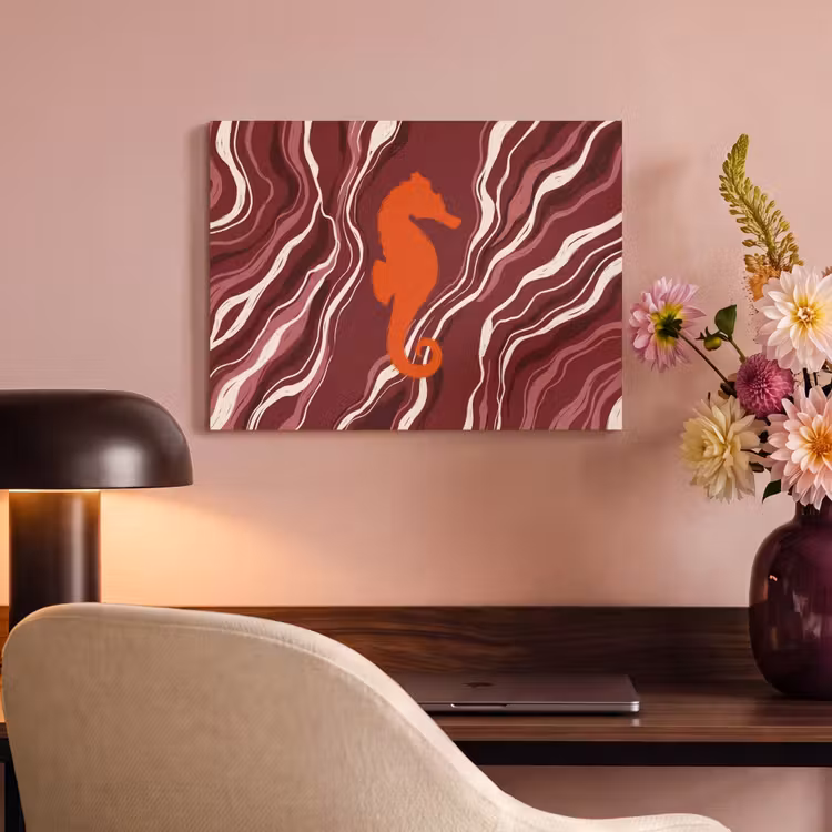 Zeepaardje - Golven - Zeeleven - Abstract - Oranje PET vilt klein -sfeer3