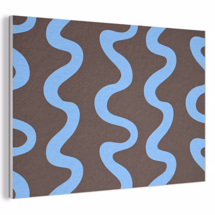 Kronkelende lijnen - Blauw - Bruin - Minimalistisch PET vilt klein 837 -3d