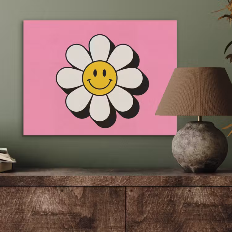 Smiley - Bloem - Roze PET vilt klein -sfeer2