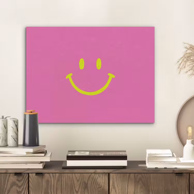 Smiley - Vrolijk - Roze PET vilt klein -sfeer1