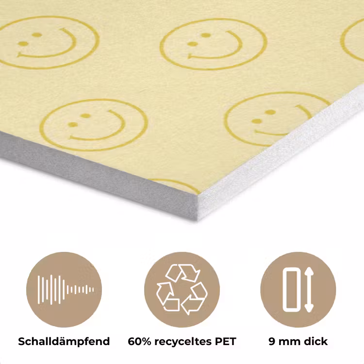 Smileys - Patroon - Retro - Zachtgeel PET vilt klein 837 -closeup_DE