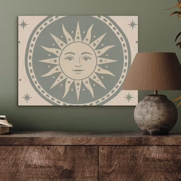 Zon - Sterren - Astrologie - Vintage - Groen PET vilt klein -sfeer2