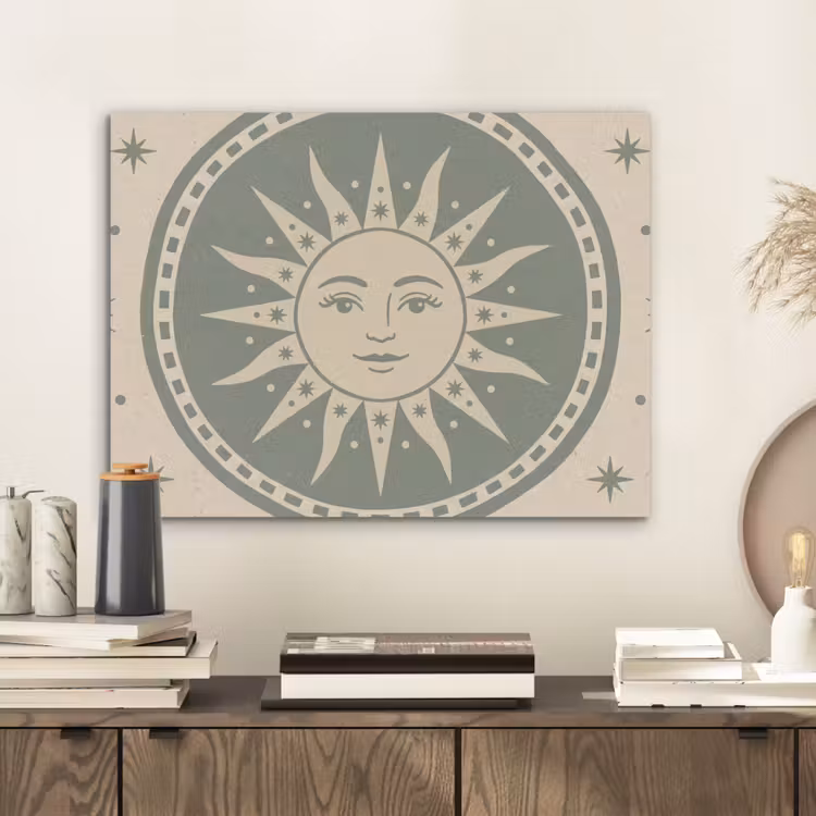 Zon - Sterren - Astrologie - Vintage - Groen PET vilt klein -sfeer1