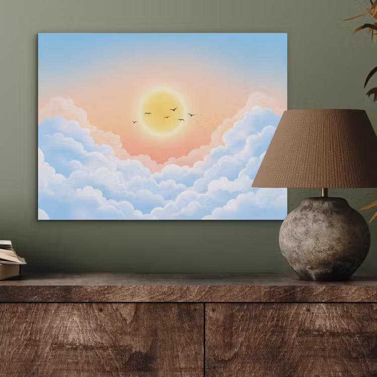Zon - Vogels - Lucht - Natuur - Geel PET vilt klein -sfeer2
