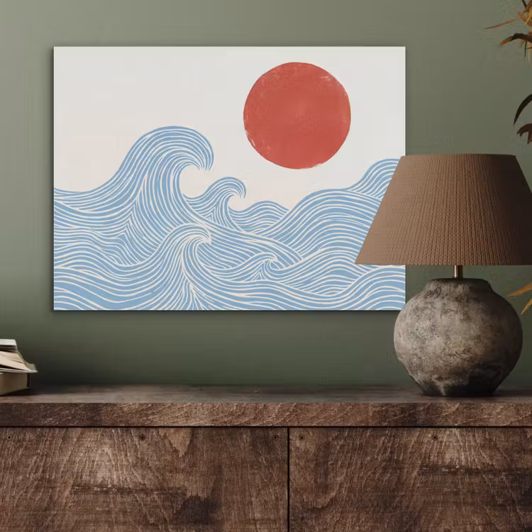 Zon - Golven - Oceaan - Abstract - Rood PET vilt klein -sfeer2