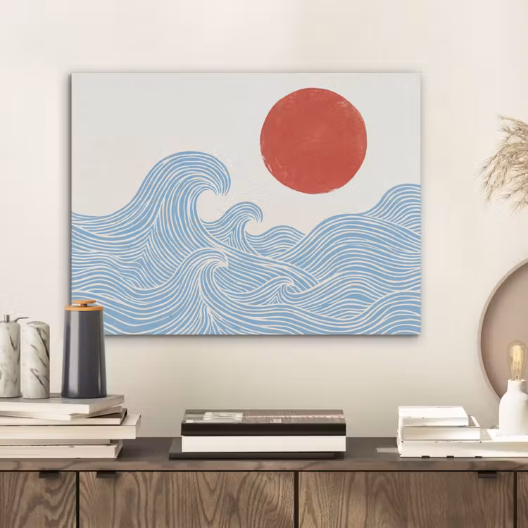Zon - Golven - Oceaan - Abstract - Rood PET vilt klein -sfeer1