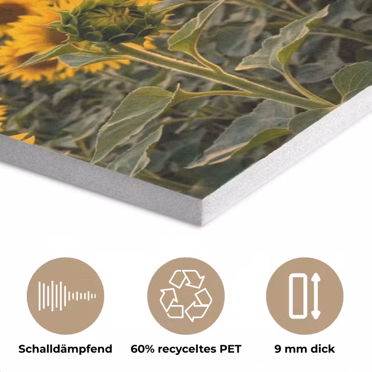Zonnebloemen - Heuvellandschap - Geel PET vilt klein -closeup_DE