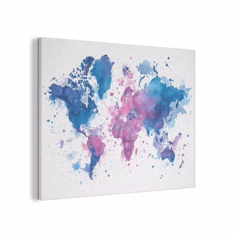Spatten - Wereldkaart - Blauwtinten PET vilt klein -3d