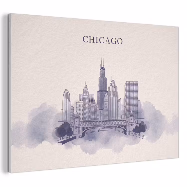 Stad - Skyline - Architectuur - Lijntekening - Blauw PET vilt klein -3d