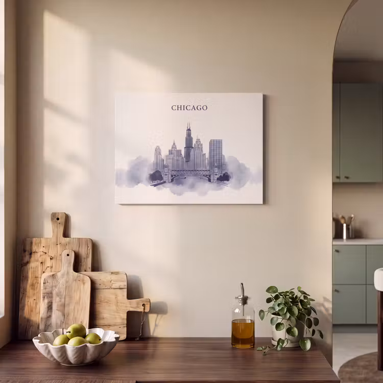 Stad - Skyline - Architectuur - Lijntekening - Blauw PET vilt klein -sfeer2