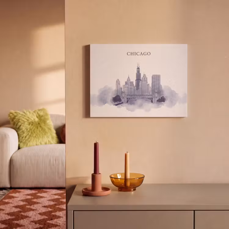 Stad - Skyline - Architectuur - Lijntekening - Blauw PET vilt klein -sfeer1