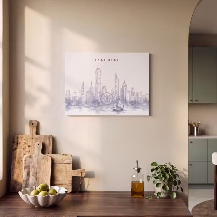 Stad - Skyline - Water - Lijntekening - Blauw PET vilt klein -sfeer2