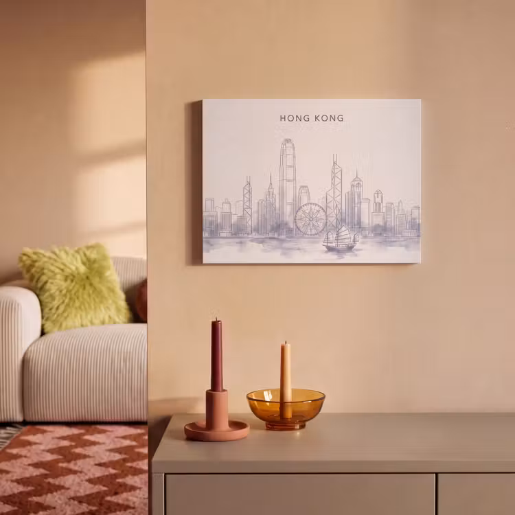 Stad - Skyline - Water - Lijntekening - Blauw PET vilt klein -sfeer1
