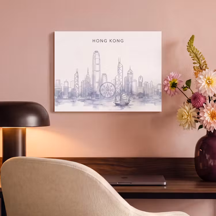 Stad - Skyline - Water - Lijntekening - Blauw PET vilt klein -sfeer3