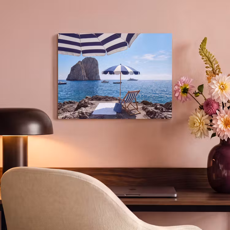 Strand - Ligstoel - Parasol - Zomer - Blauw PET vilt klein -sfeer3