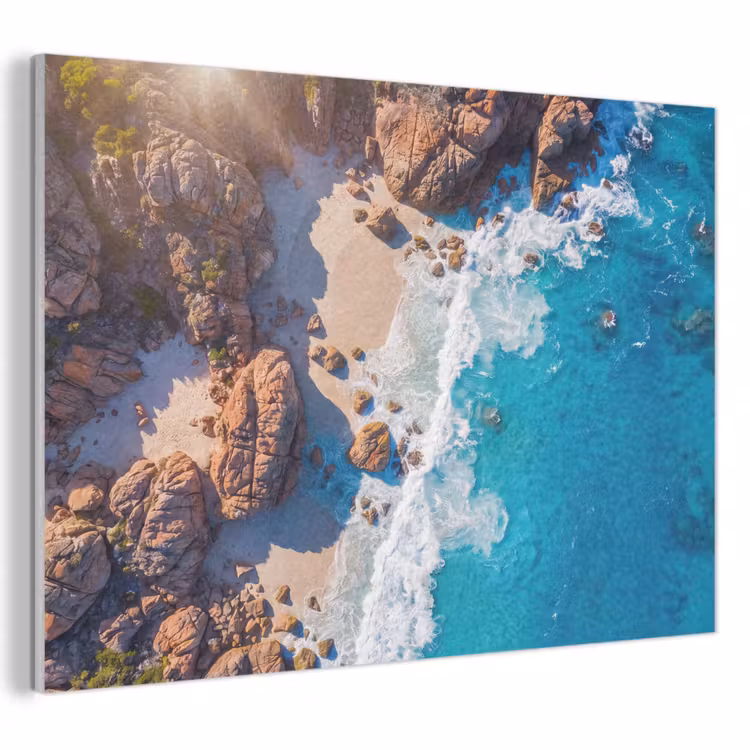 Strand - Zee - Rotsen - Natuur - Blauw PET vilt klein -3d