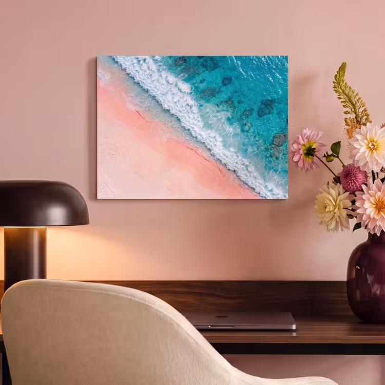 Strand - Oceaan - Golven - Roze Zand - Natuur PET vilt klein -sfeer3