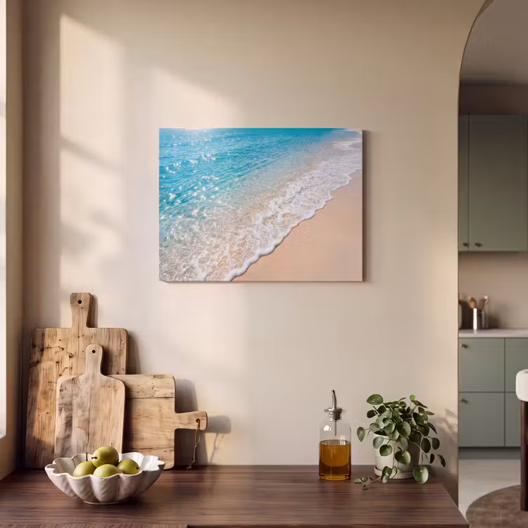Strand - Water - Natuur - Blauw - Beige PET vilt klein -sfeer2