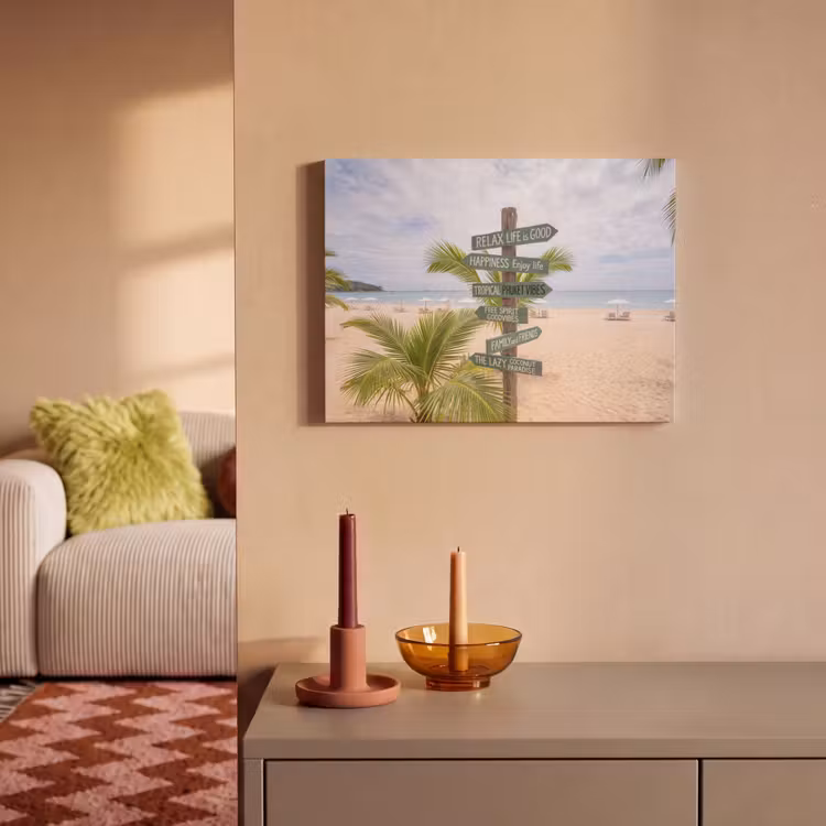 Strand - Wegwijzer - Palmen - Tropisch - Groen PET vilt klein -sfeer1