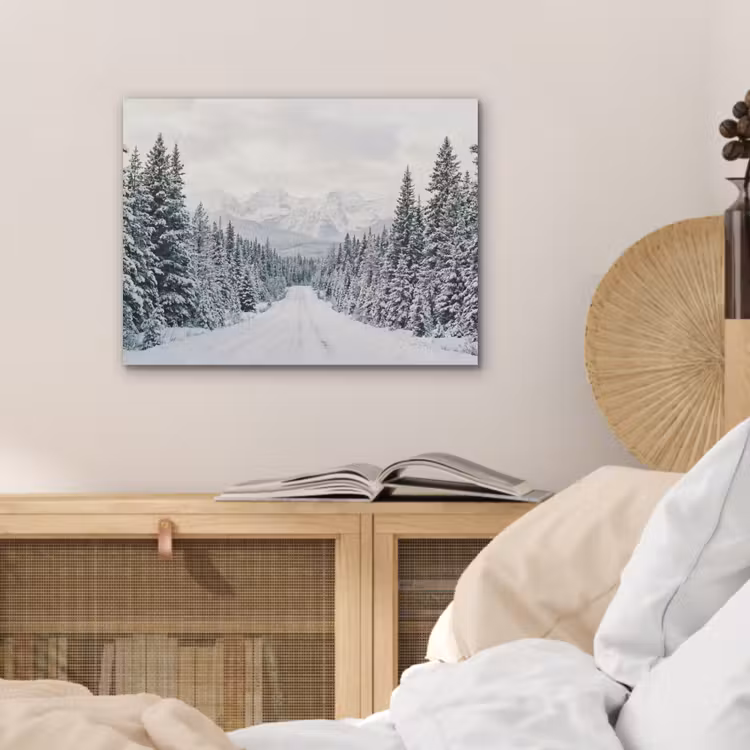 Weg - Sneeuw - Naaldbos - Winter - Avontuurlijk PET vilt klein -sfeer3