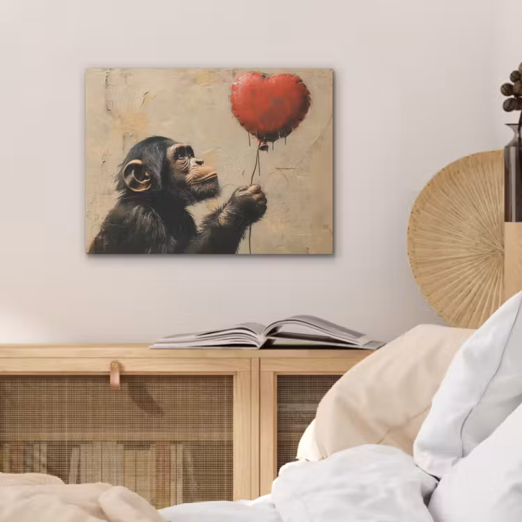Street art - Chimpansee - Ballon - Graffiti - Banksy PET vilt klein -sfeer3