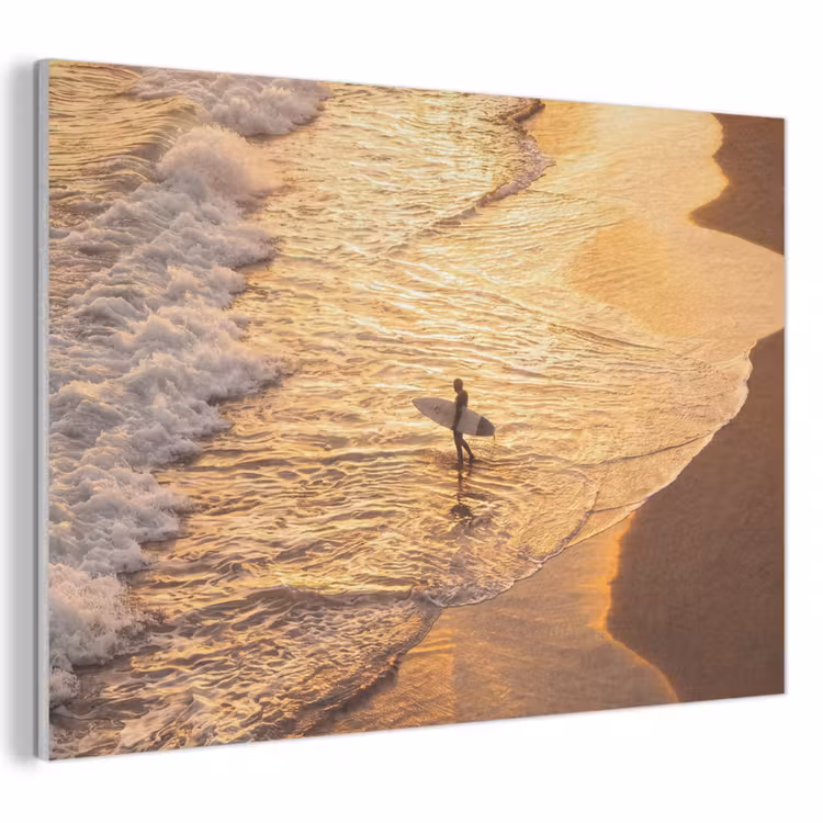 Surfer - Strand - Zonsondergang - Oceaan - Goud PET vilt klein -3d