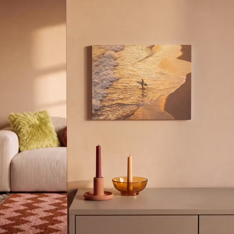 Surfer - Strand - Zonsondergang - Oceaan - Goud PET vilt klein -sfeer1