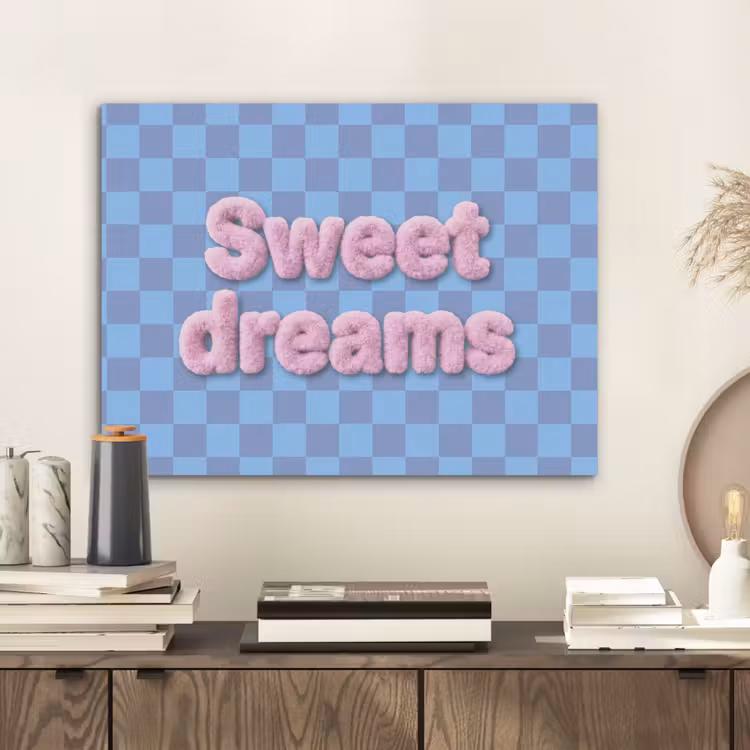 Sweet dreams - Vierkanten - Roze - Blauw PET vilt klein -sfeer1