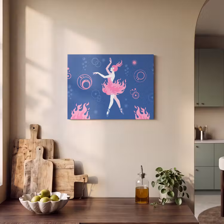 Danseres - Vlammenrok - Abstract - Roze - Blauw PET vilt klein -sfeer2