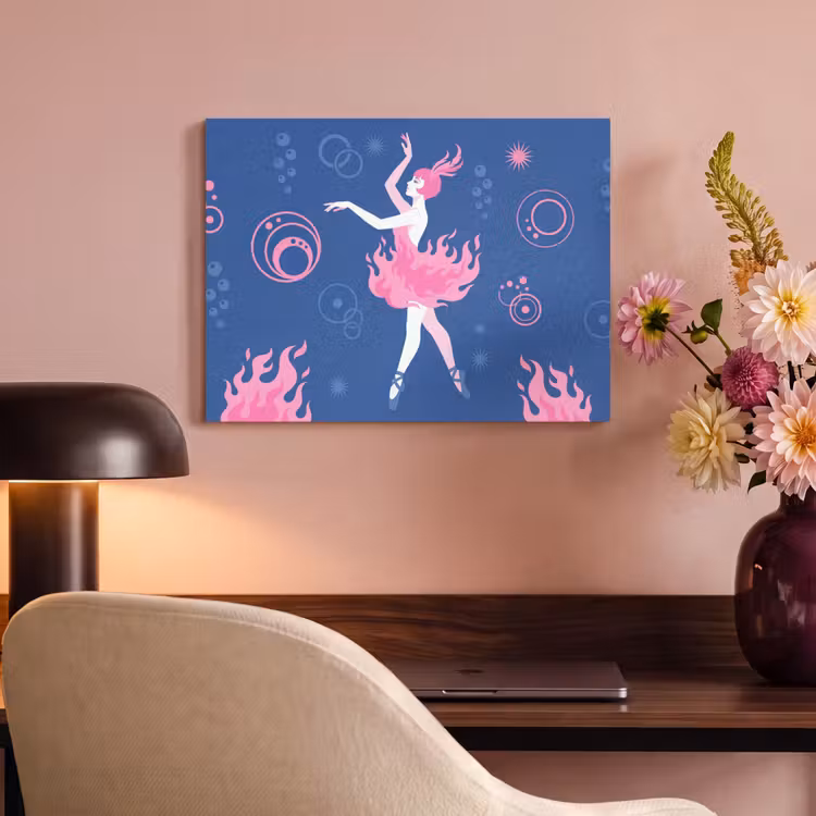 Danseres - Vlammenrok - Abstract - Roze - Blauw PET vilt klein -sfeer3