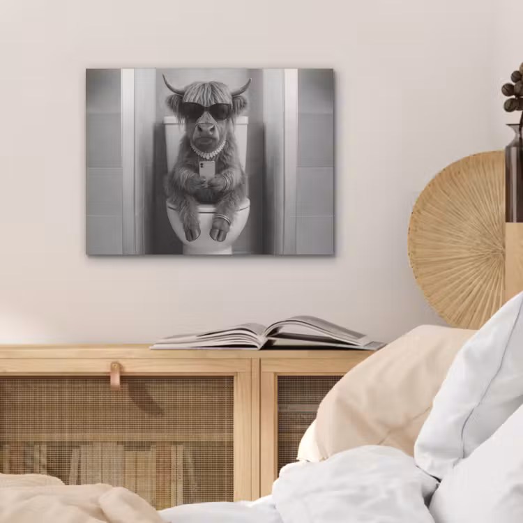 Stier - Telefoon - Toilet - Zwart - Wit PET vilt klein -sfeer3