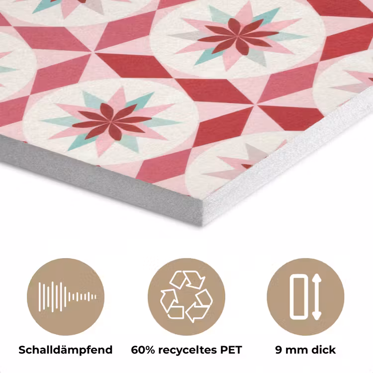 Tegelpatroon - Sterren - Retro - Roze - Mintgroen PET vilt klein 837 -closeup_DE