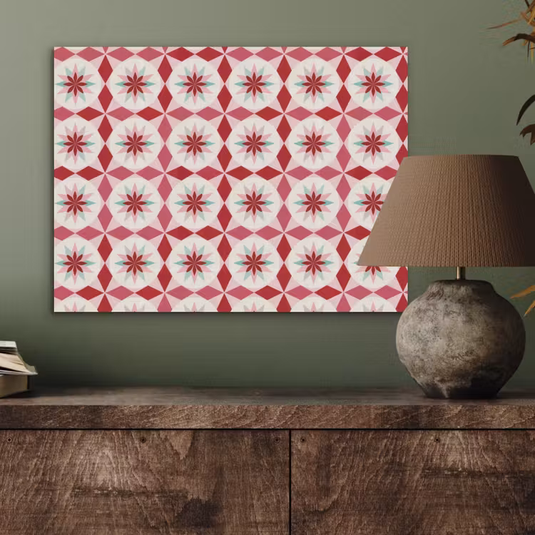 Tegelpatroon - Sterren - Retro - Roze - Mintgroen PET vilt klein 837 -sfeer2