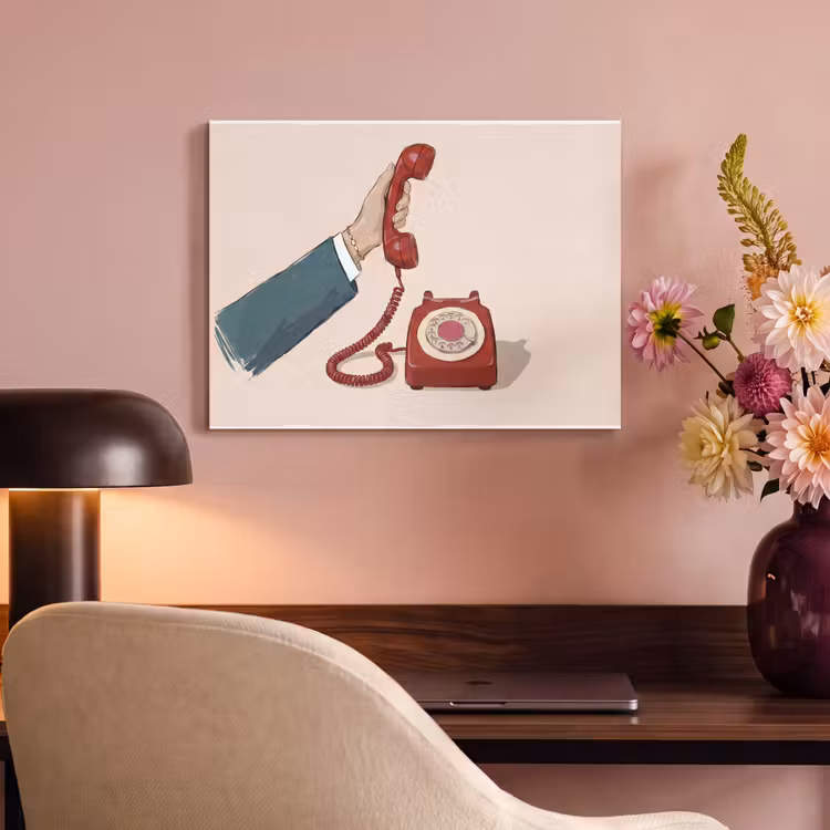 Telefoon - Hand - Vintage - Communicatie - Rood PET vilt klein -sfeer3