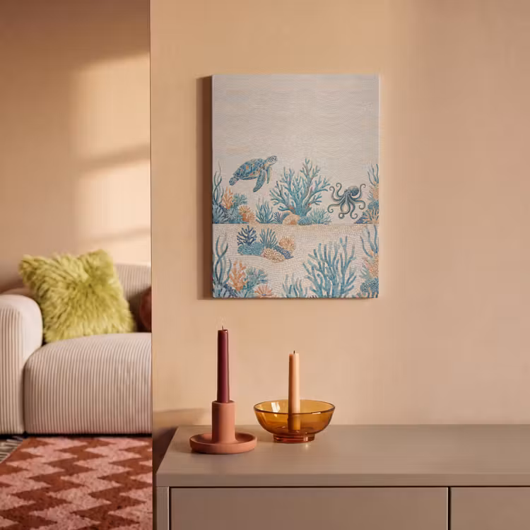 Dieren - Onderwater - Natuur - Mozaïek - Blauw PET vilt klein -sfeer1