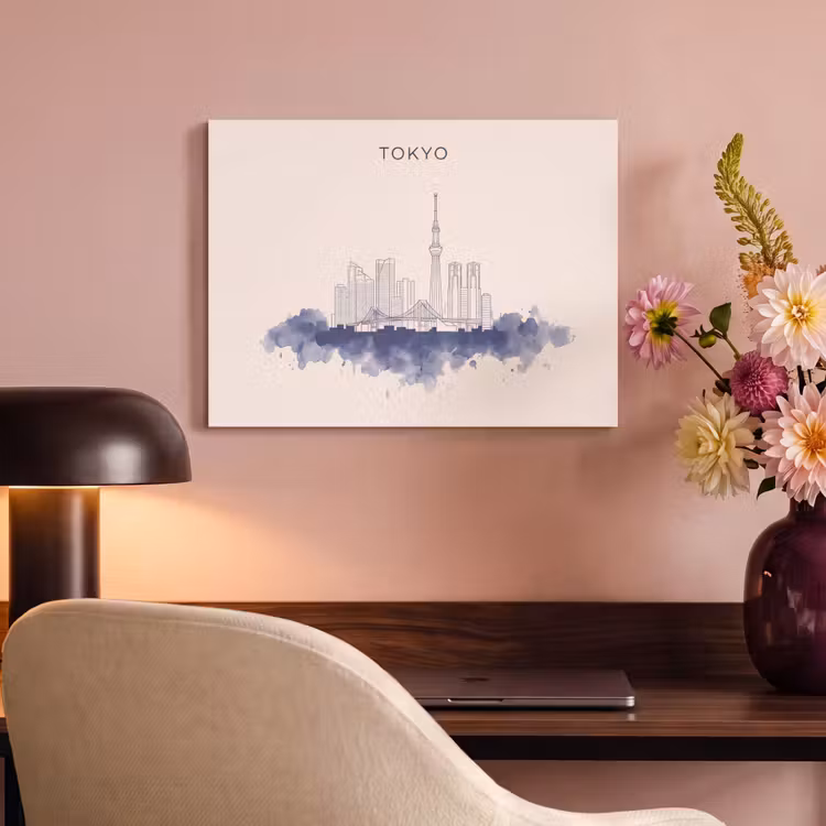 Tokyo - Skyline - Stad - Abstract - Blauw PET vilt klein -sfeer3