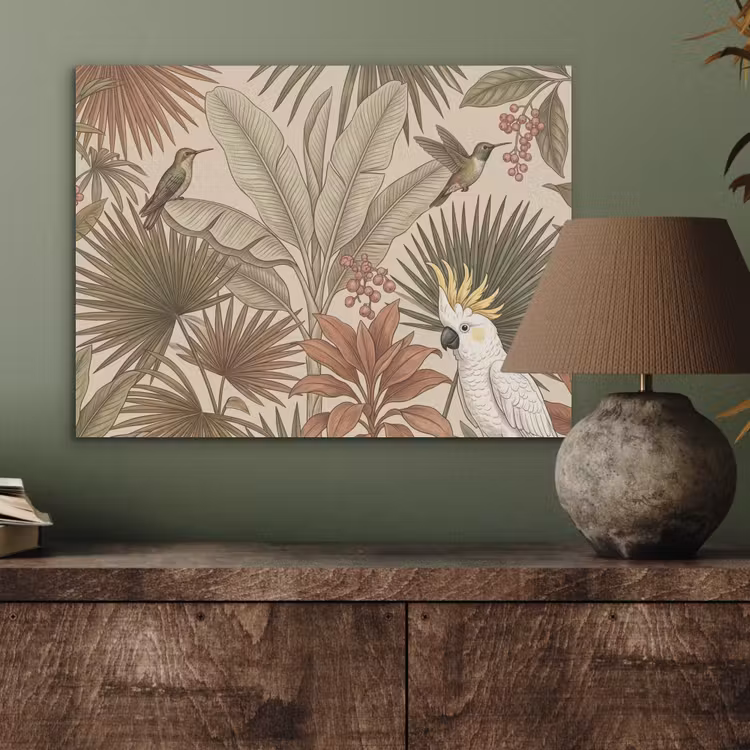 Tropisch - Vogels - Beige PET vilt klein -sfeer2