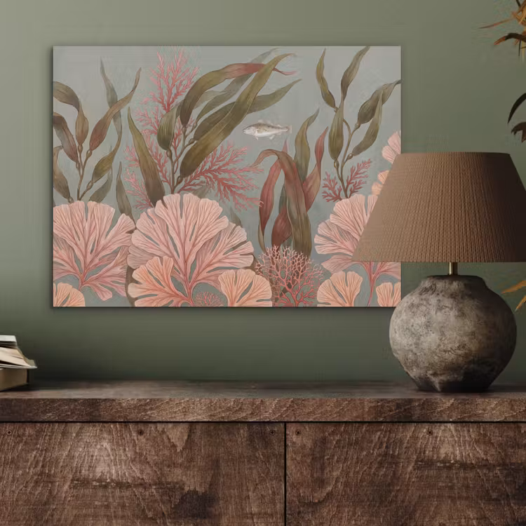 Onderwater - Planten - Vis - Vintage - Groen PET vilt klein -sfeer2